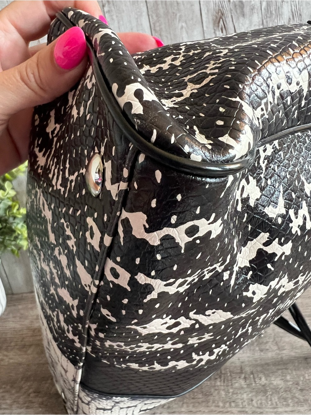 Coach Nancy Exotic Black & White Snake-Print Satchel - Picture 9 of 14